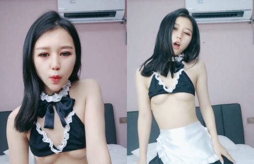 顶级颜值极品小妞女仆装啪啪，特写舔弄大屌口活很棒，撩起内衣露奶子，主动上位骑坐，大屌爆插粉b